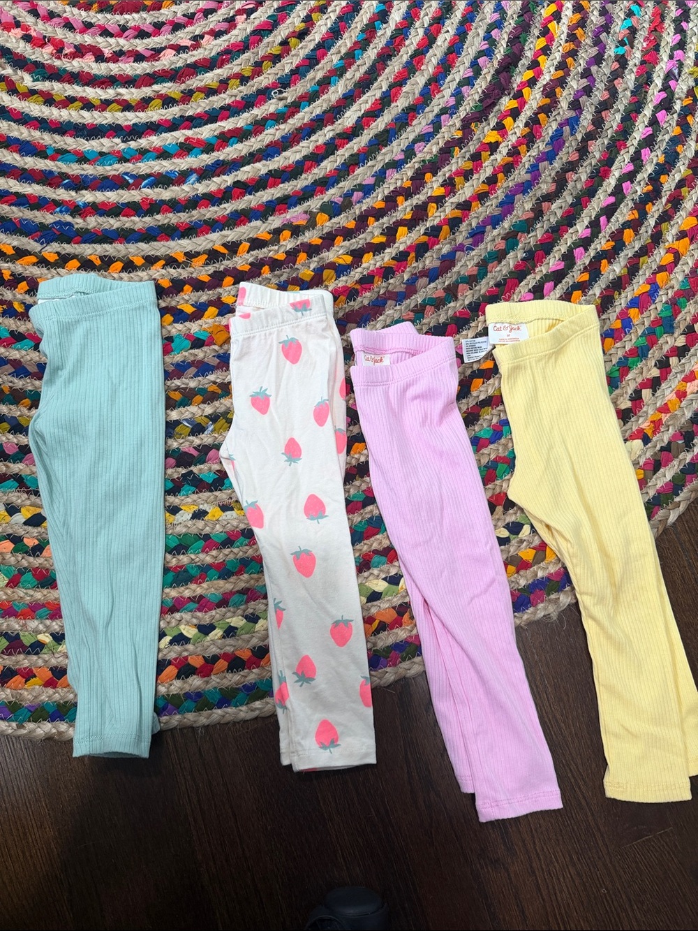 Cat & Jack Girls' Ribbed Leggings Pack - Mint, Cream Strawberry, Pink, Yellow -2